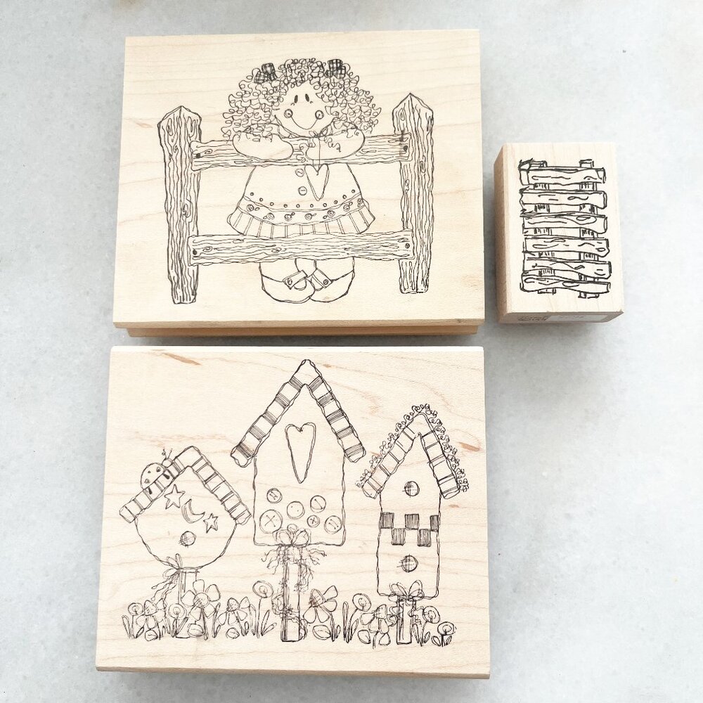 Scrapbooking Wooden Rubber Stamps Garden Mailboxes 5 Stamps